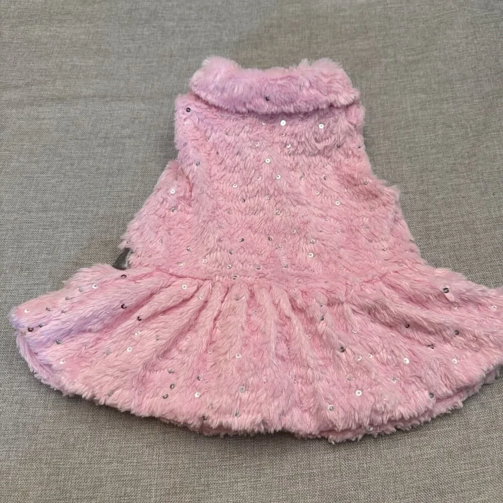 Little Lass 2T Pink Sparkle Sequin Sleeveless‎ Fur Vest OverCoat Barbiecore
